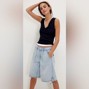 NWT Free People Size 30 We the Free Rue Denim Long Shorts in Light Beam Blue New